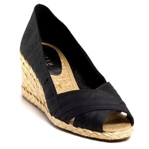 RALPH LAUREN Celia Black Espadrille Wedges